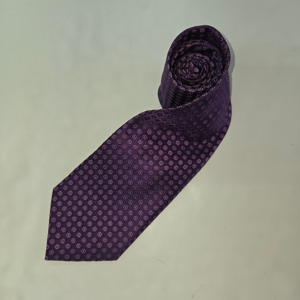 Forsyth‎ Necktie Mens One Size Purple Geometric Floral Silk Hand Sewn Tie